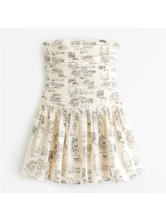 Abercrombie & Fitch Dresses & Skirts - Abercrombie Cream Strapless Skater Dress with Black Sketch Print